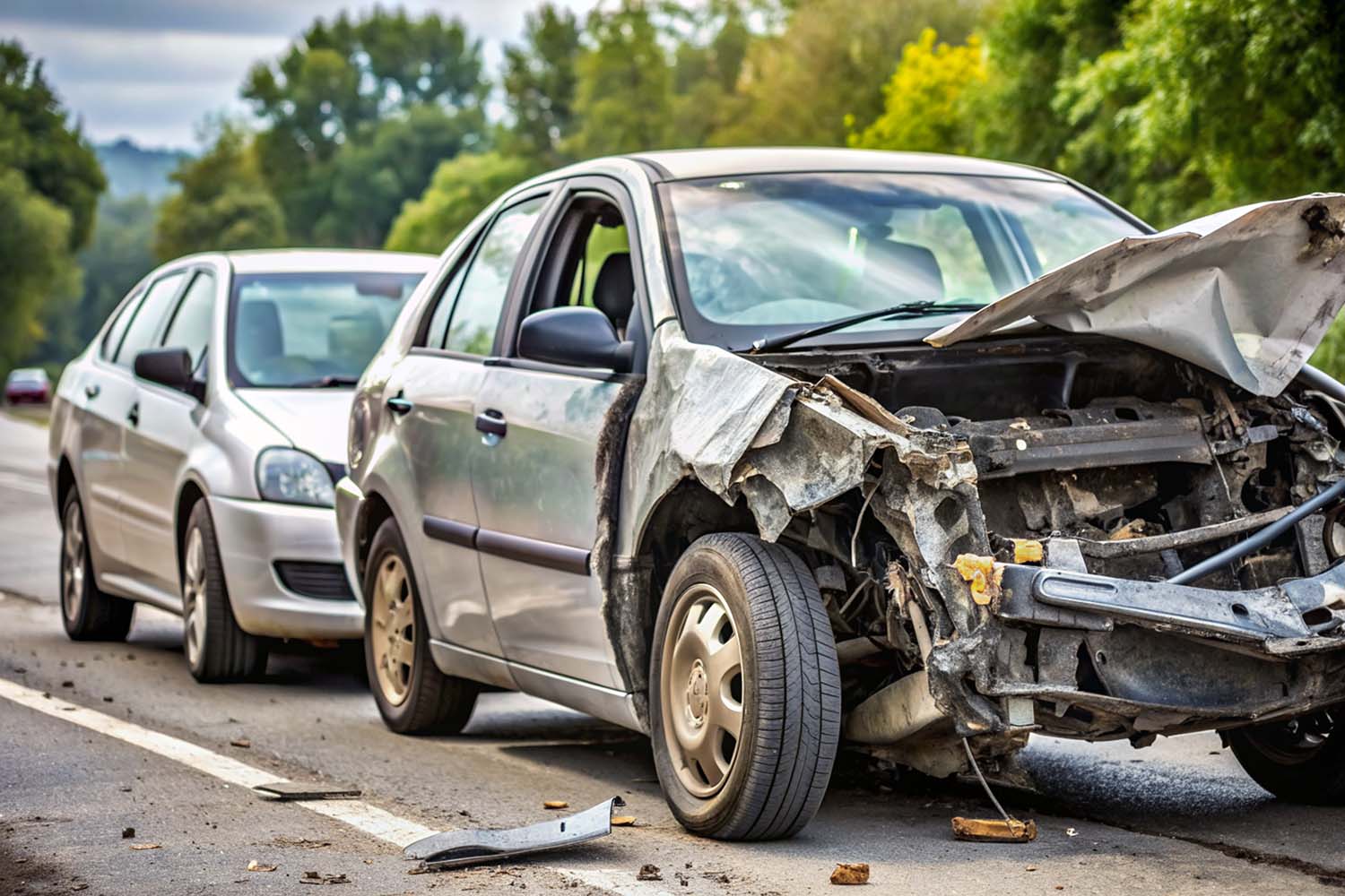 Auto Accident. Traffic Accident Resulting in a Crushed Car